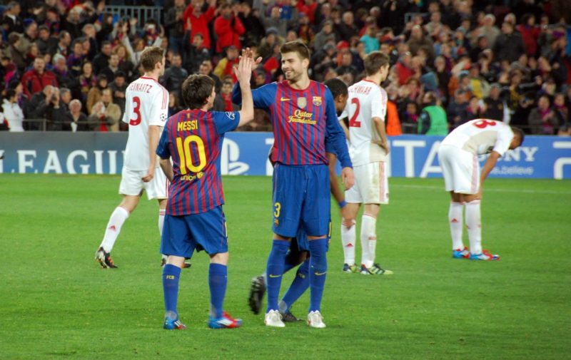 Barcelona players highfiving